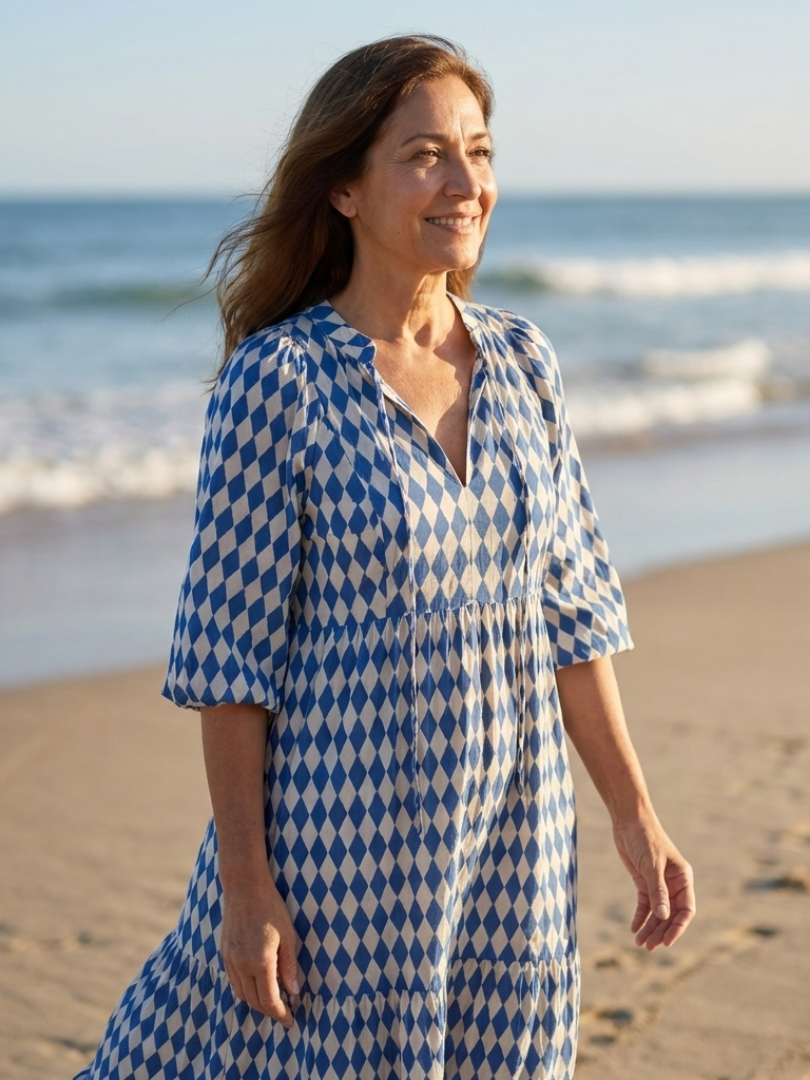 Elodie | Diamantmuster Stufen Midi Kleid