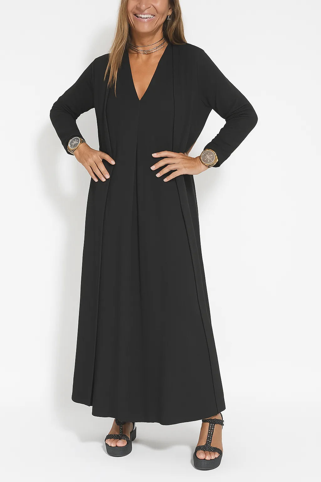 Carmela | Elegantes langes Kleid mit Strickjacke