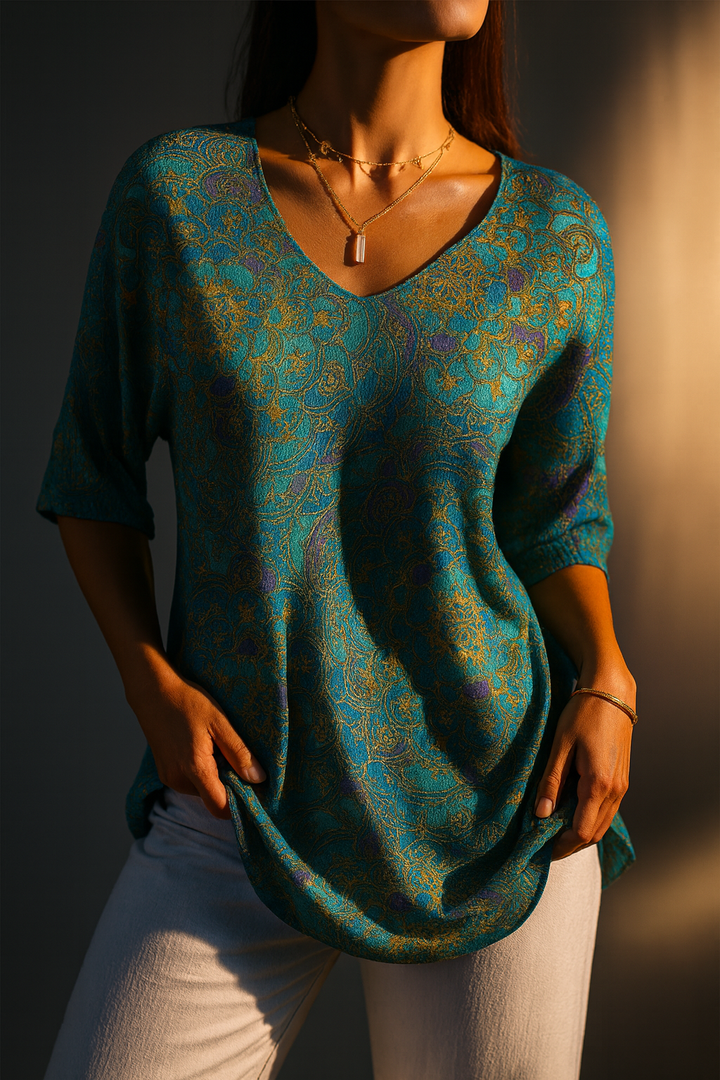 Bérangère™ — Elegante, fließende Bluse mit raffiniertem Druck
