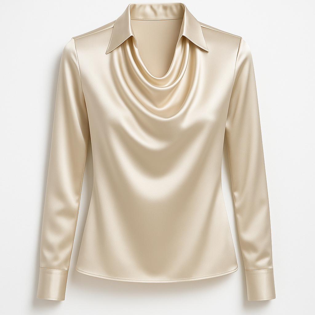 Noelle™ | Glänzende Bluse mit Faltenkragen