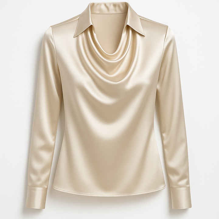 Noelle™ | Glänzende Bluse mit Faltenkragen