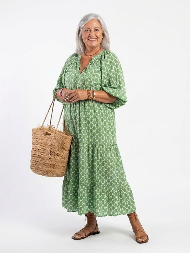 Apolline | Midi-Kleid mit dreiviertel Ärmeln und V-Ausschnitt