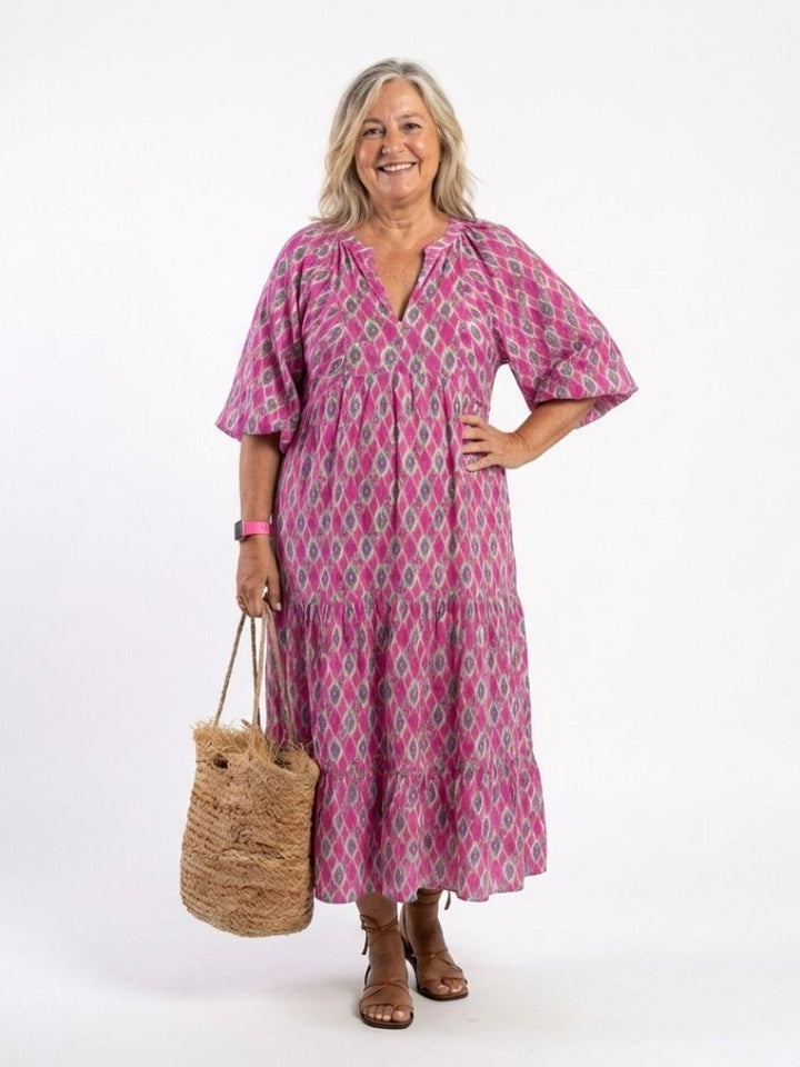 Apolline | Midi-Kleid mit dreiviertel Ärmeln und V-Ausschnitt