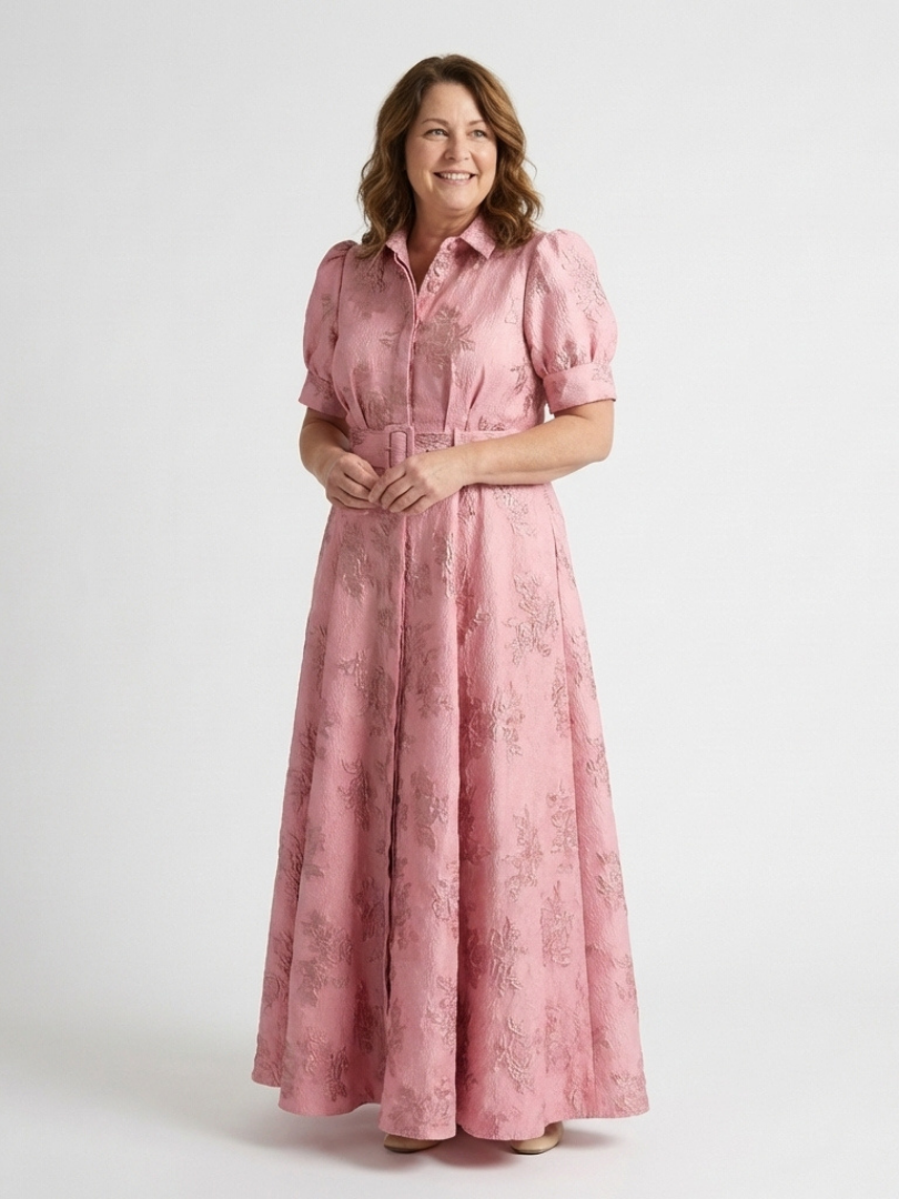 Xanthea | Kurzärmliges, gebundenes, florales Maxikleid mit Struktur
