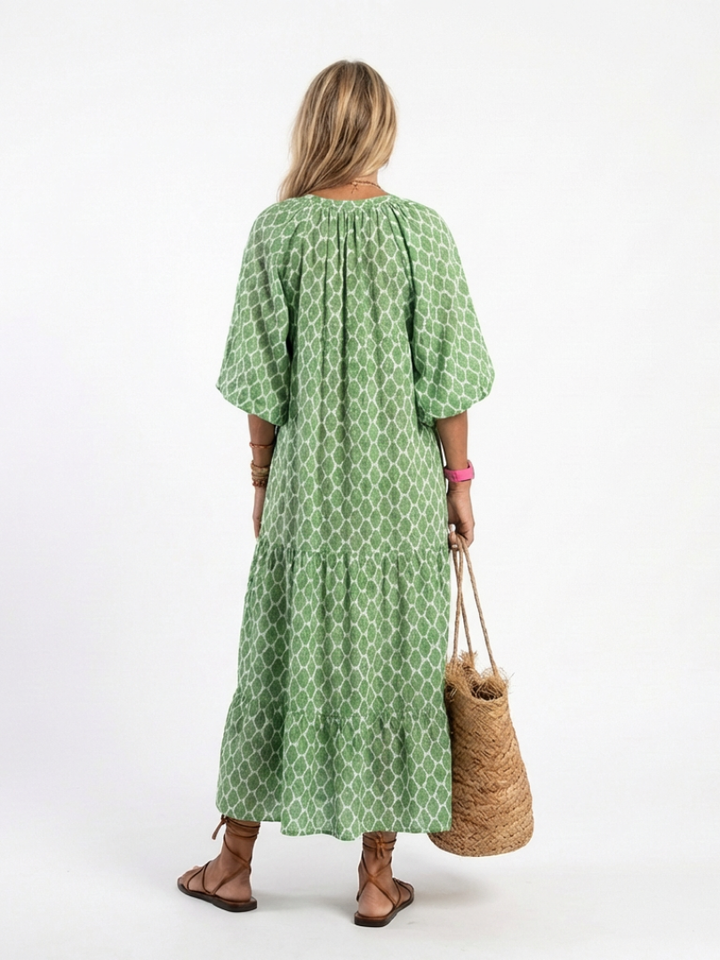Apolline | Midi-Kleid mit dreiviertel Ärmeln und V-Ausschnitt