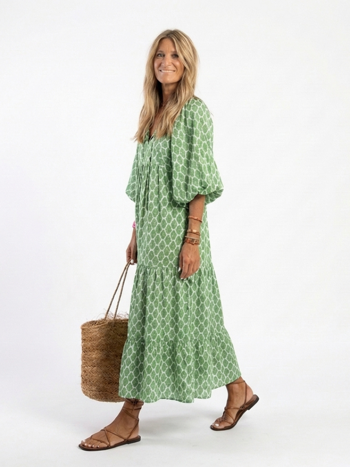 Apolline | Midi-Kleid mit dreiviertel Ärmeln und V-Ausschnitt