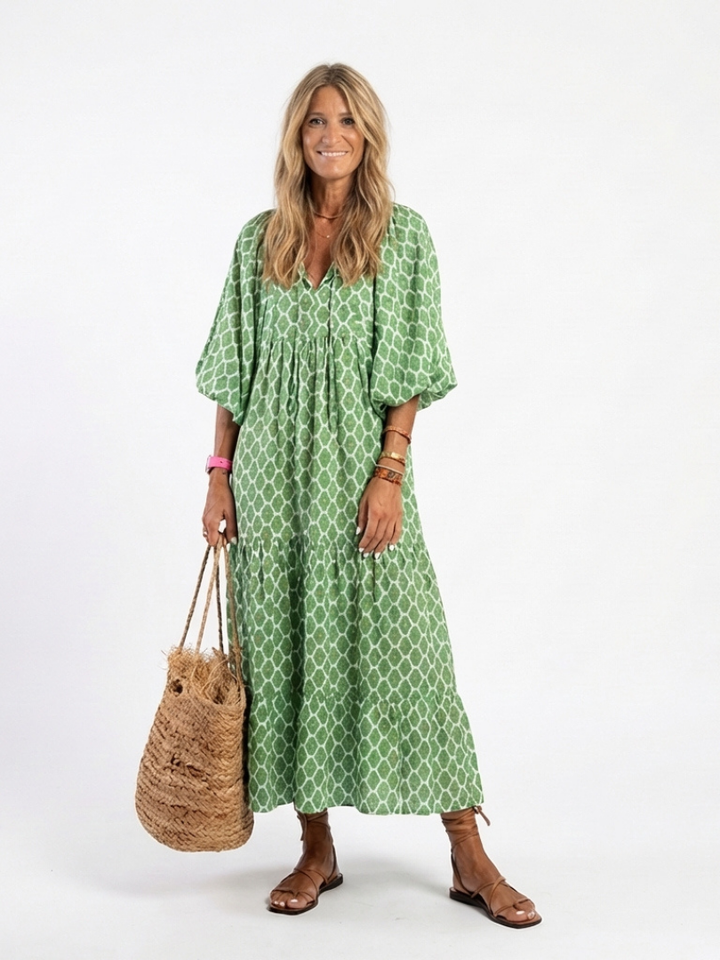 Apolline | Midi-Kleid mit dreiviertel Ärmeln und V-Ausschnitt