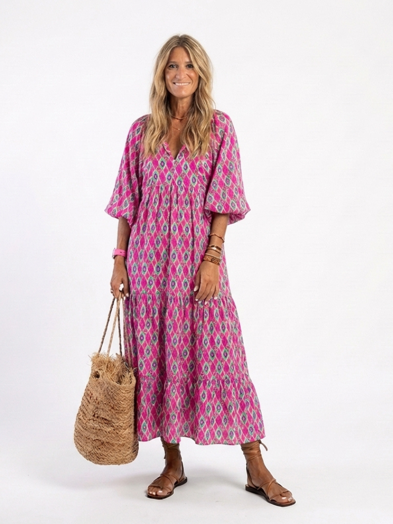 Apolline | Midi-Kleid mit dreiviertel Ärmeln und V-Ausschnitt