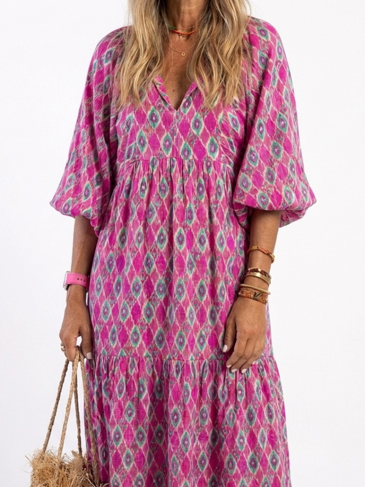 Apolline | Midi-Kleid mit dreiviertel Ärmeln und V-Ausschnitt