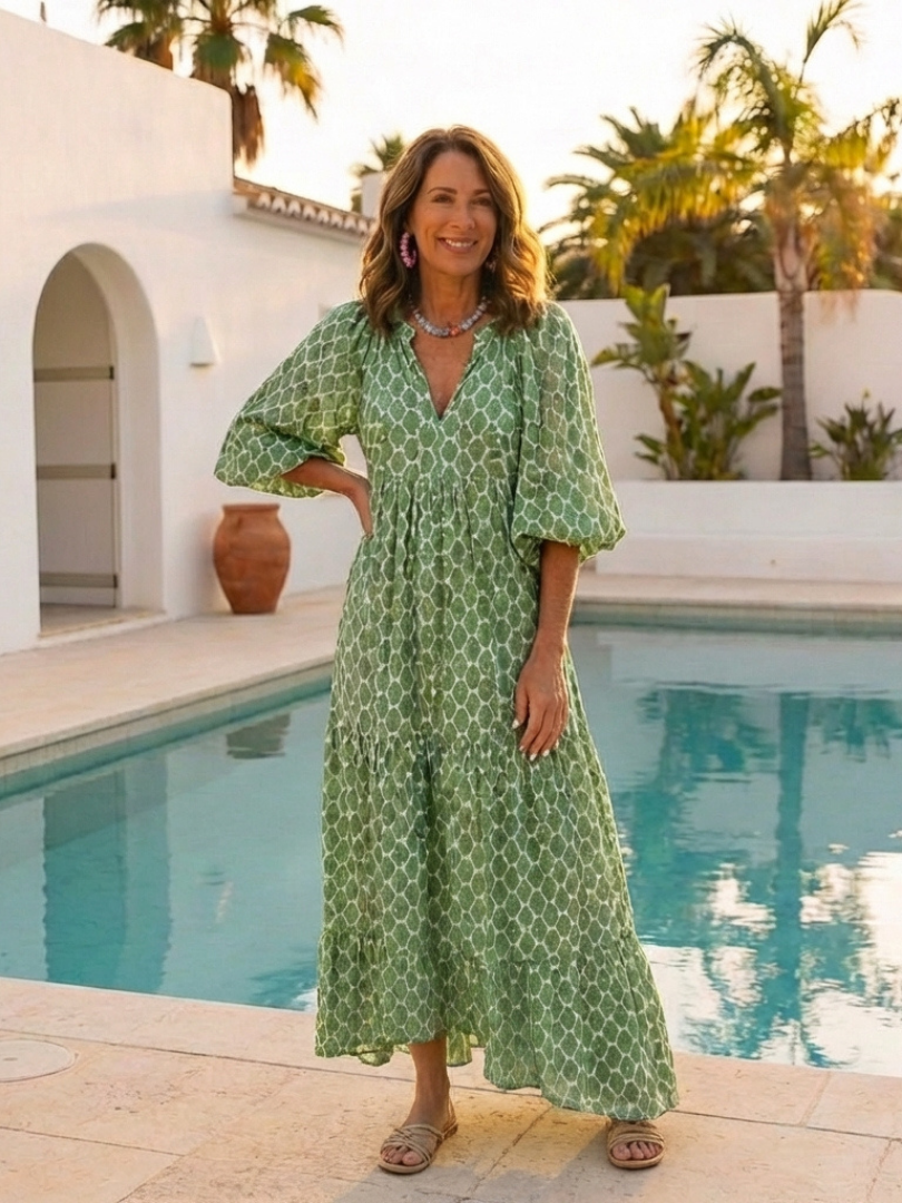 Apolline | Midikleid mit dreiviertel Ärmeln und V-Ausschnitt