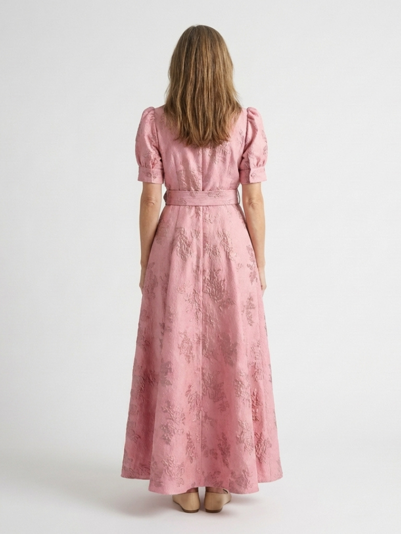 Xanthea | Kurzärmliges, gebundenes, florales Maxikleid mit Struktur