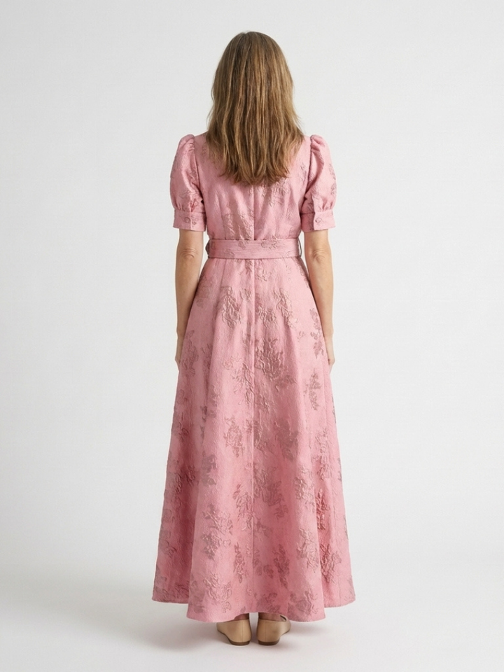 Xanthea | Kurzärmliges, gebundenes, florales Maxikleid mit Struktur