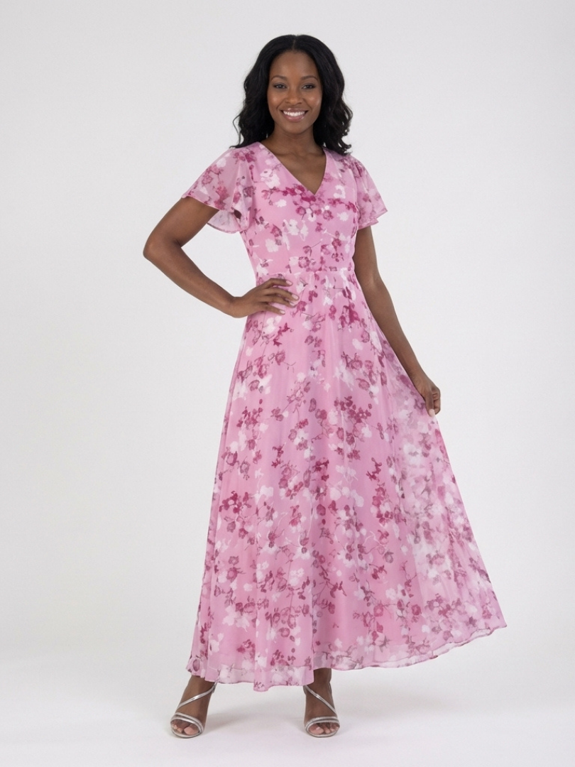 Ismeria | Florales Chiffon-Maxikleid