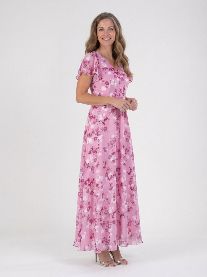 Ismeria | Florales Chiffon-Maxikleid