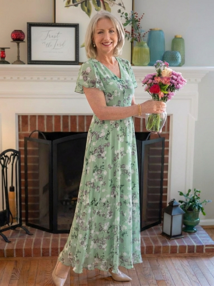 Ismeria | Florales Chiffon-Maxikleid