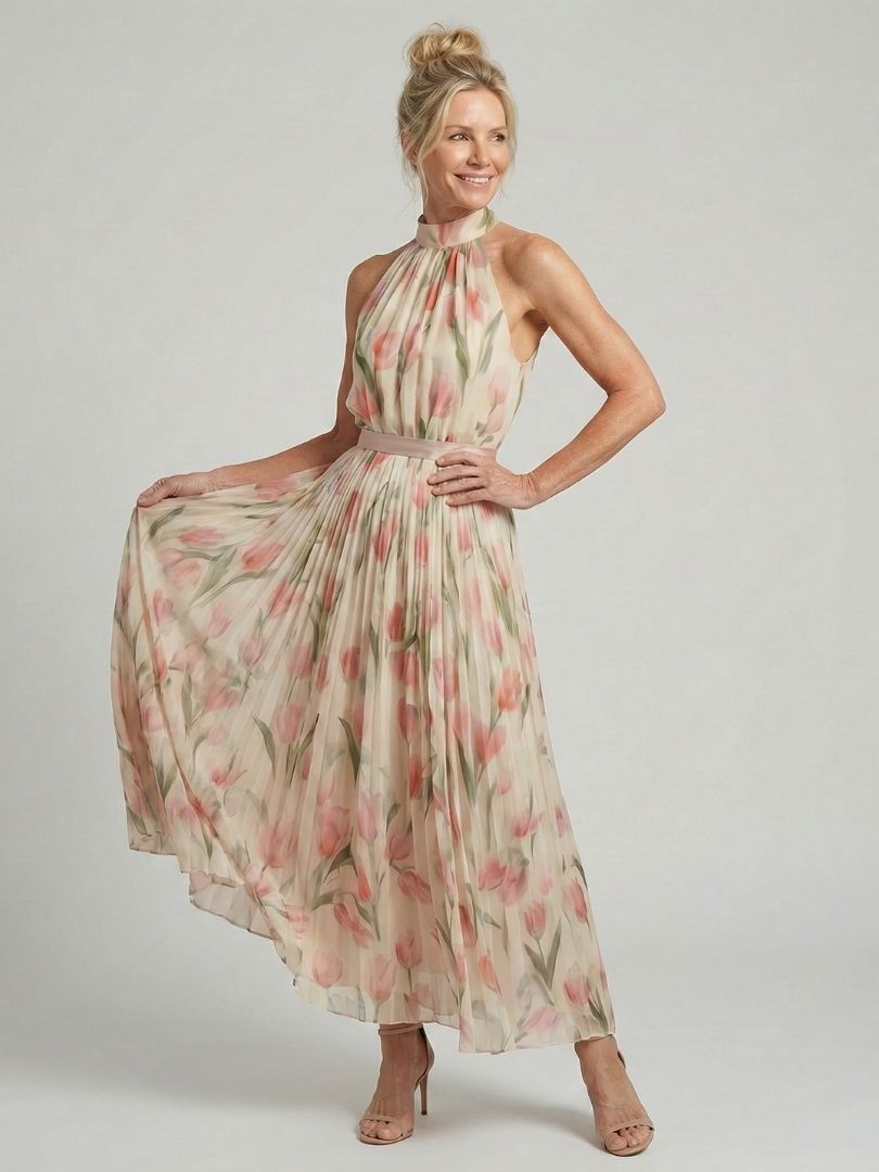 Aurelle | Halterneck Blumen Midi Kleid