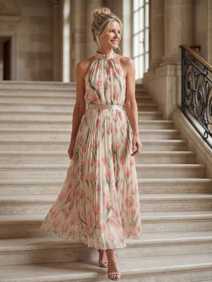 Aurelle | Halterneck Blumen Midi Kleid