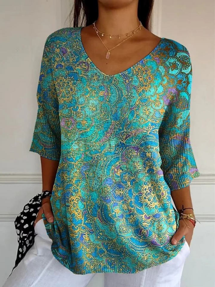 Bérangère™ — Elegante, fließende Bluse mit raffiniertem Druck