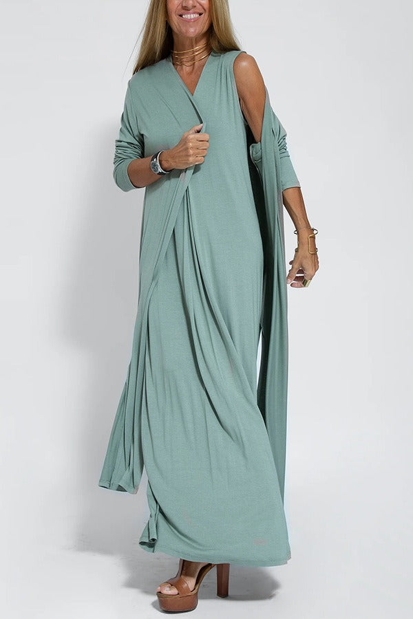 Carmela | Elegantes langes Kleid mit Strickjacke