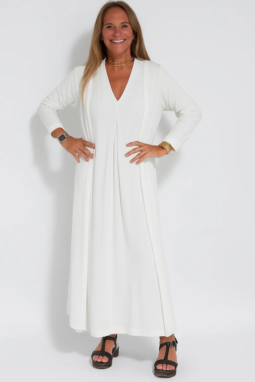 Carmela | Elegantes langes Kleid mit Strickjacke
