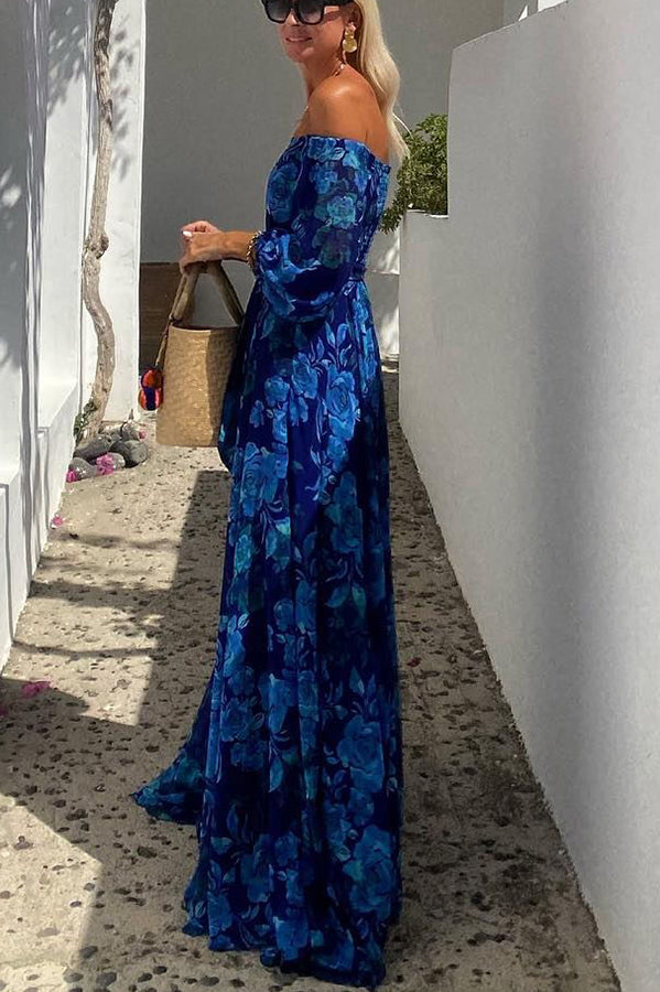 Luna™ | Langes Blumenmusterkleid mit schulterfreien Ärmeln
