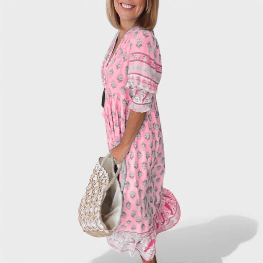 Marlena | Stoff mit V-Ausschnitt und A-Linien-Silhouette 