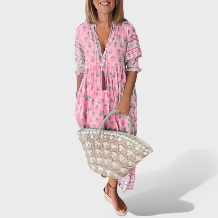 Marlena | Stoff mit V-Ausschnitt und A-Linien-Silhouette 