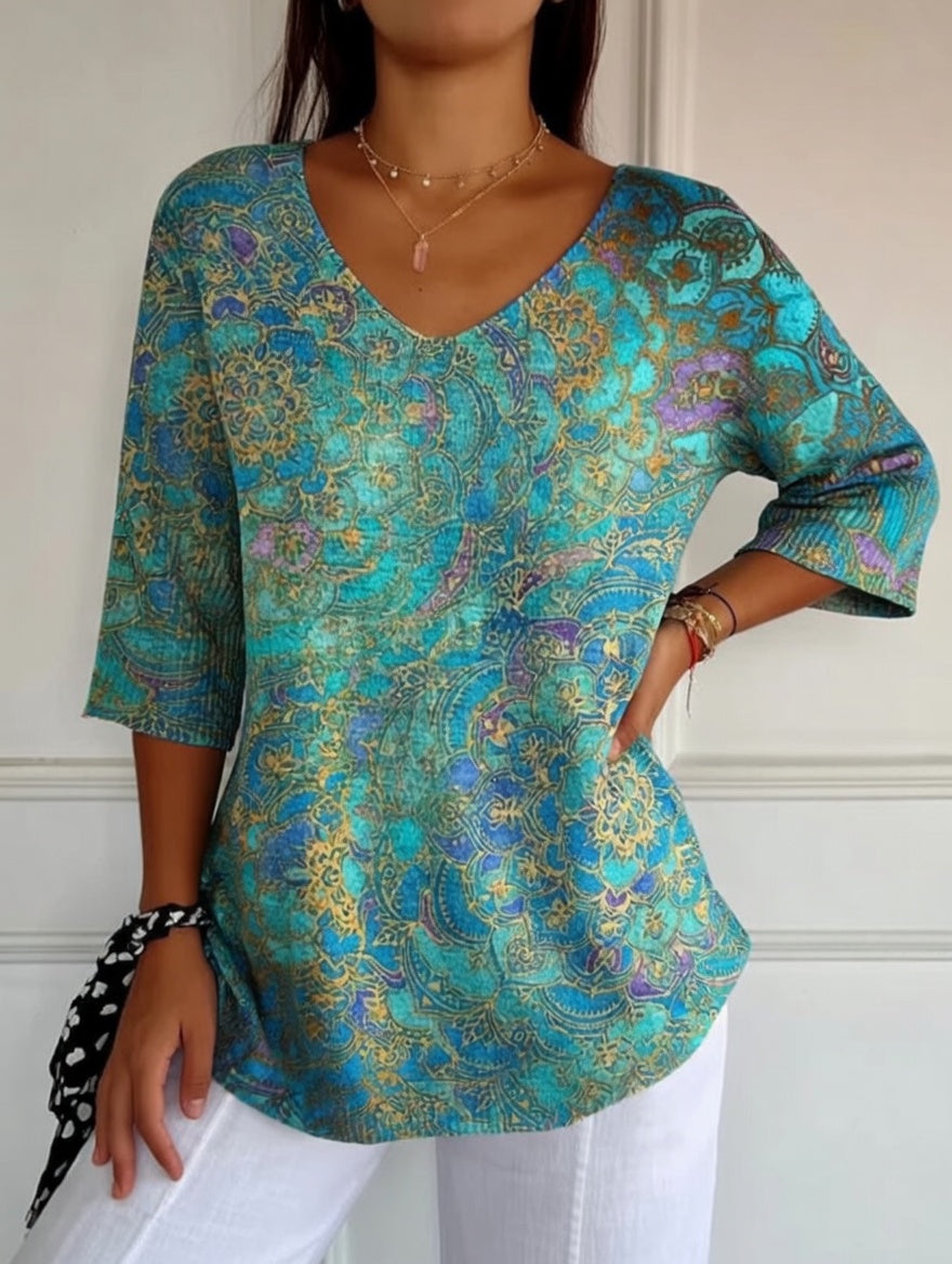 Bérangère™ — Elegante, fließende Bluse mit raffiniertem Druck